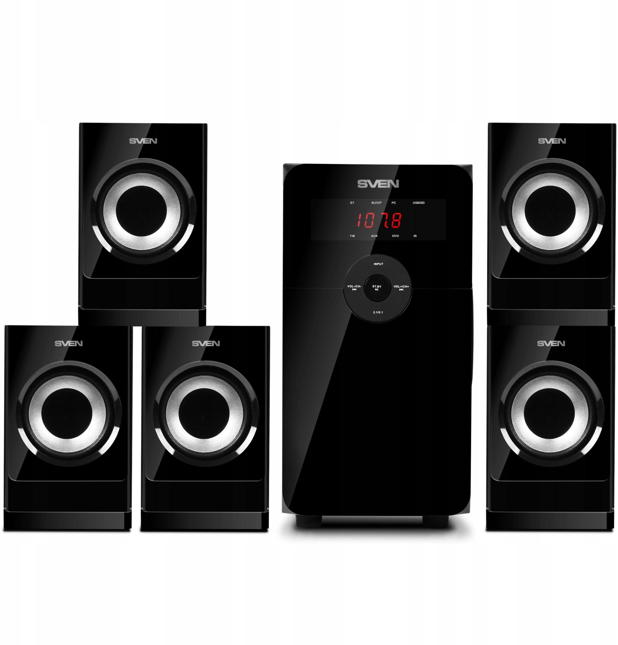 Altoparlantë Sven HT-201, sistem 5.1, 80W, Bluetooth, të zinj