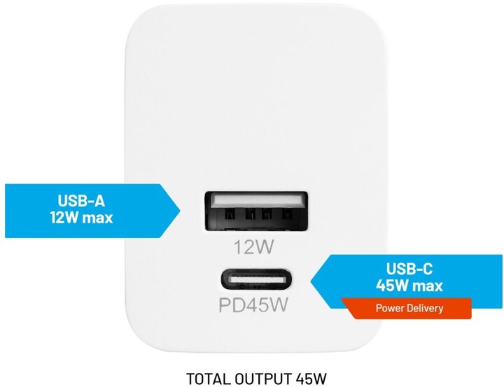 Karikues FIXED Mini me USB-C + USB-A, PD, 45W, i bardhë