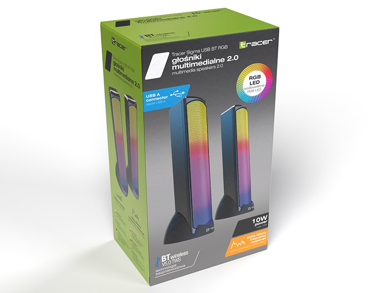 Altoparlantë Tracer Sigma 2.0, Bluetooth, USB, RGB, të zinj