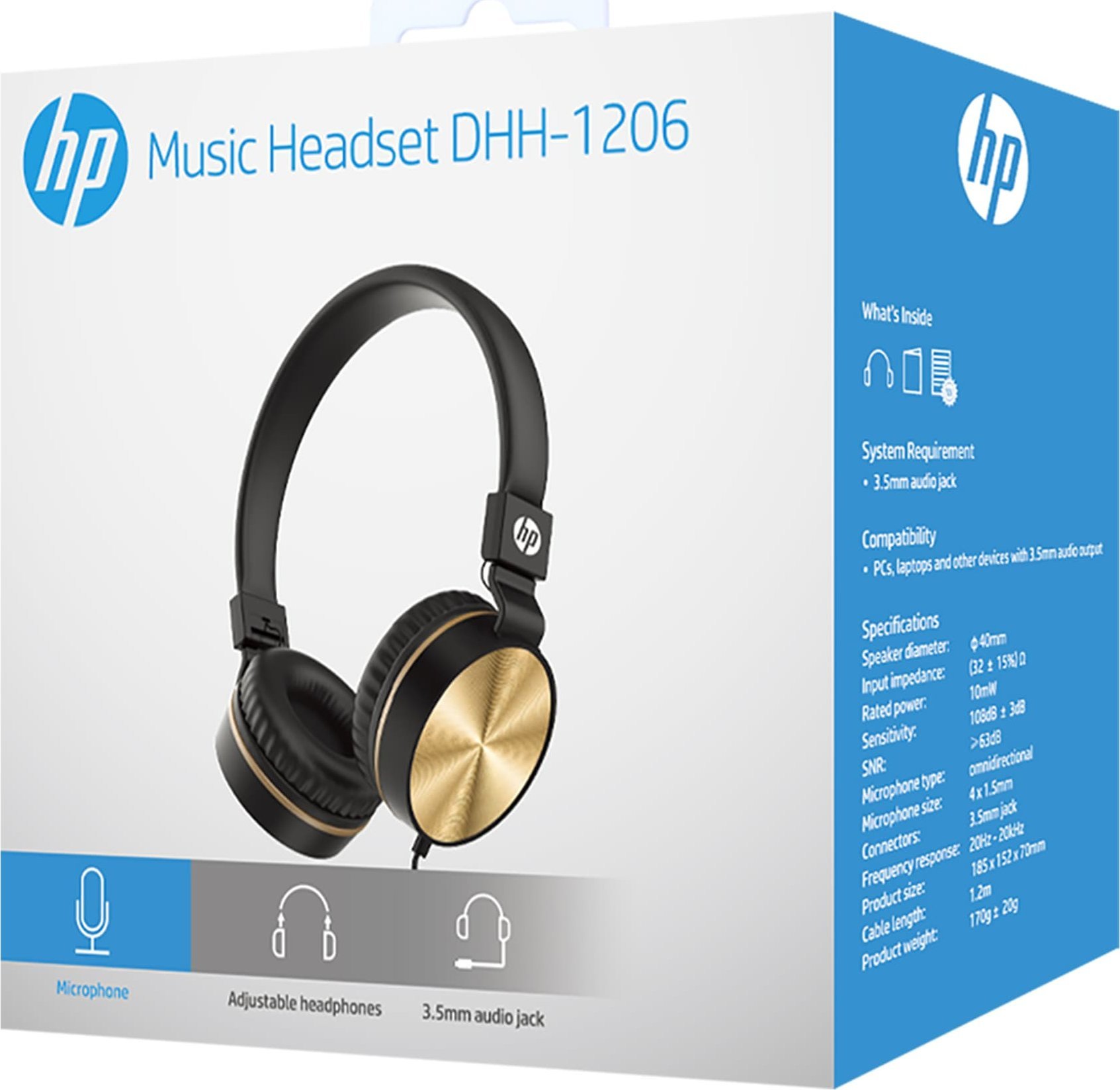 Kufje me mikrofon HP DHH-1206, stereo, me kontroll volumi, 3.5mm, zi ari