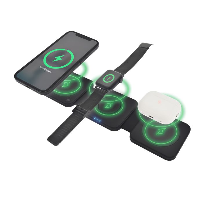 Dviced 3-In-1 Foldable Magnetic Wireless Charger, Black