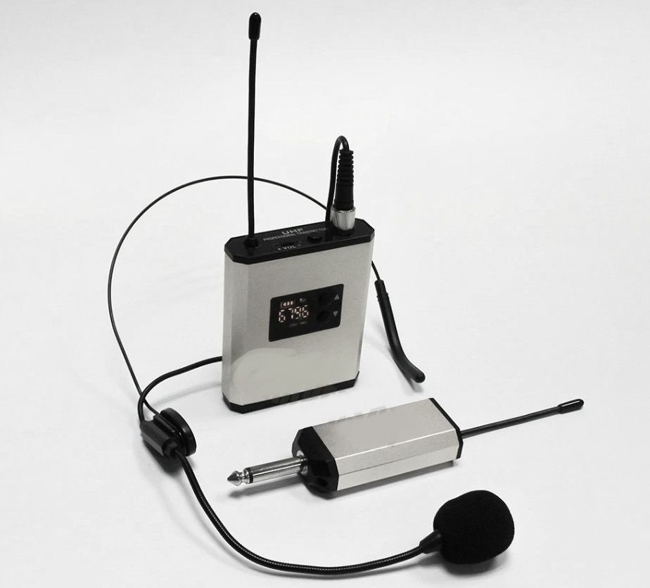 Mikrofon wireless UHF K8, sistem dore, marrës portativ 6.35mm, rreze 50m, i zi