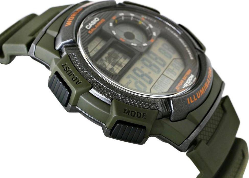 Ora digjitale Casio Illuminator AE-1000W-3A, quartz, 100m rezistente ndaj ujit, jeshile