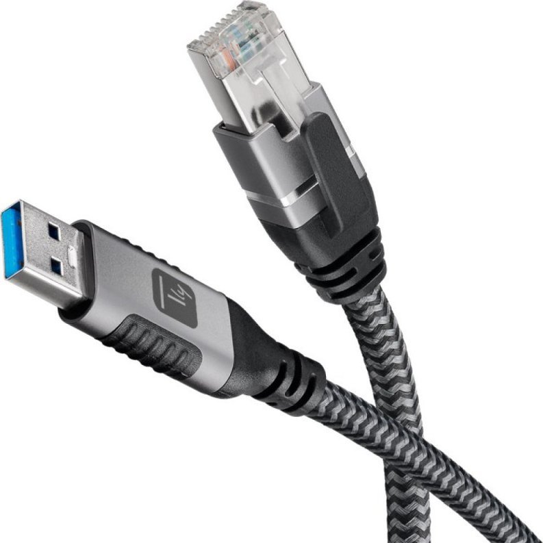 Kabllo rrjeti Techly USB 3.2 Type A në Ethernet RJ45, CAT6, 1000 Mbit/s, 3m, argjendtë e zezë
