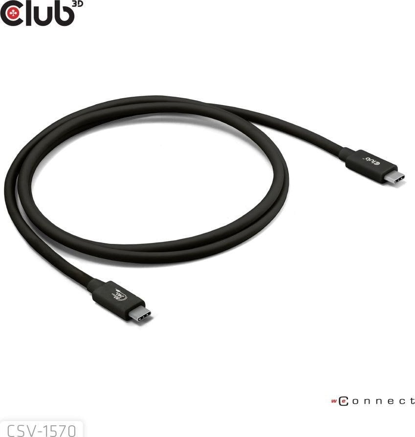 Kabllo USB-C Club3D, 1.2m, 80Gbps, 240W, e zezë