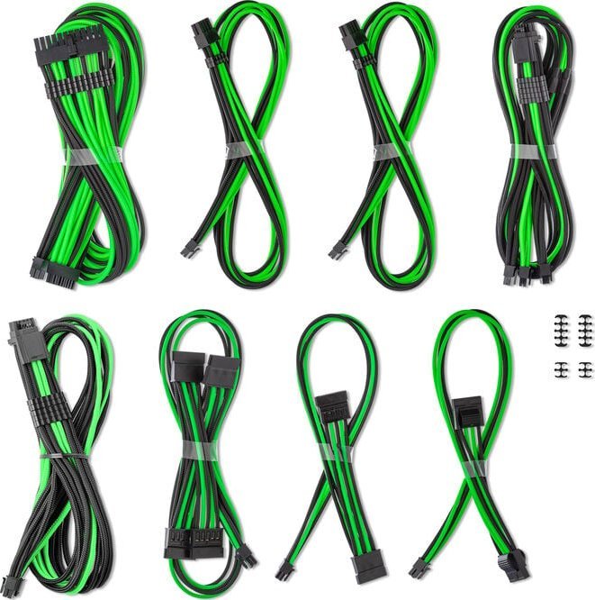Set kabllosh PSU CableMod C-Series Pro ModMesh 12VHPWR për Corsair RMi RMx, 16 pin në 3 x 8 pin PCIe, e zezë jeshile