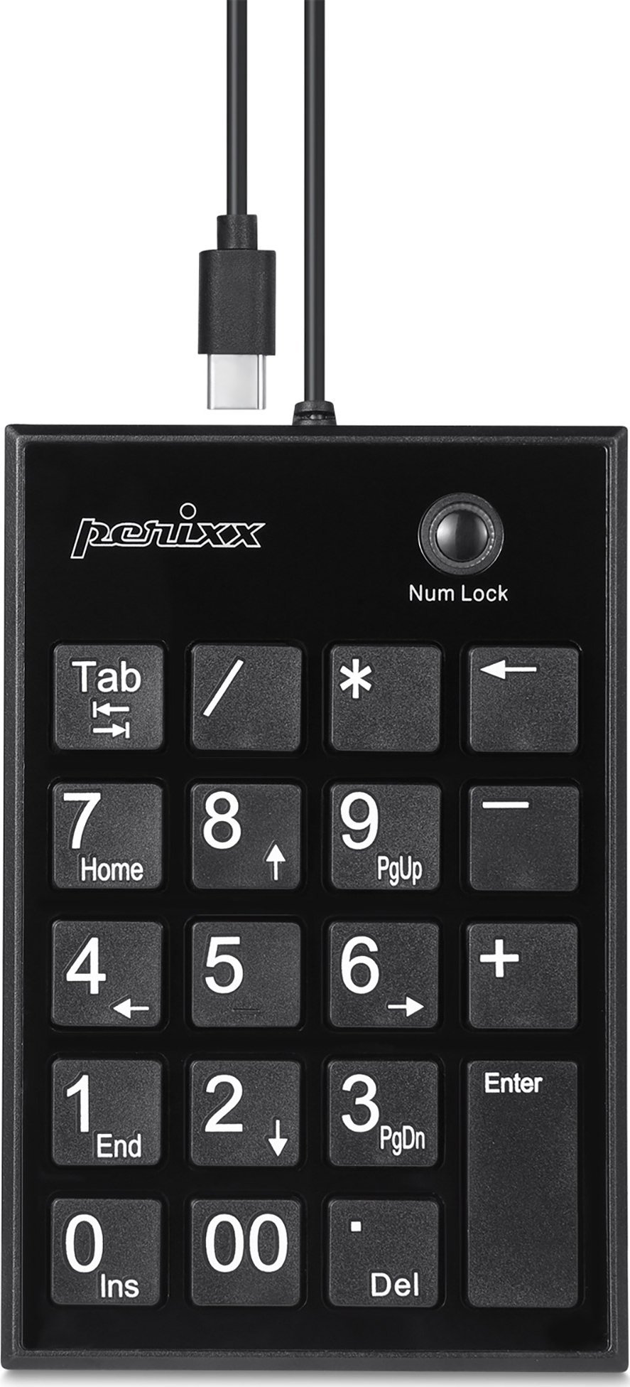 Tastierë numerike Perixx PERIPAD 202C, USB C, 2 porta USB A, e zezë