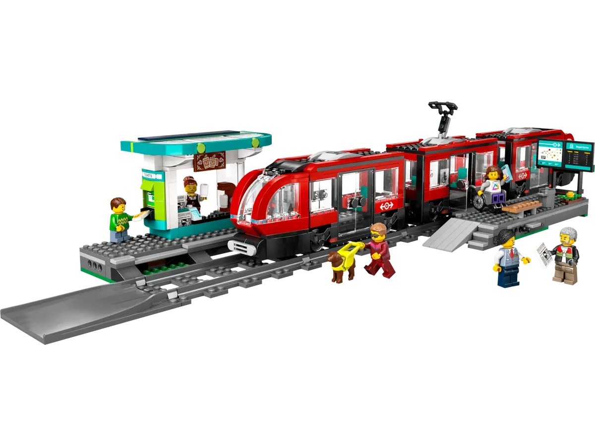 Set LEGO City Downtown Streetcar and Station, tram dhe stacion urban, shumëngjyrësh