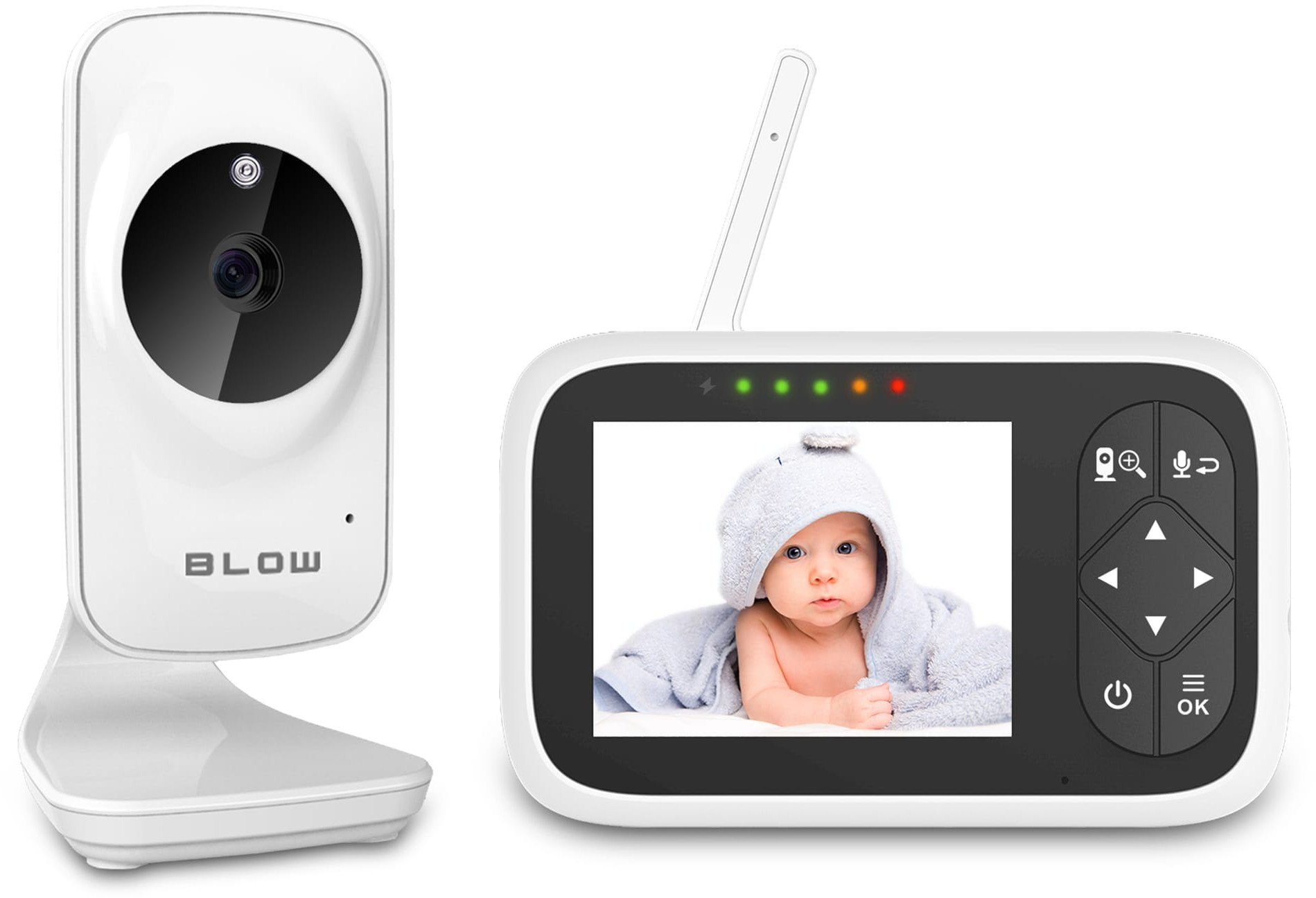 Monitor bebes BLOW Electronic, ekran 3.2" LCD, me audio, i bardhë