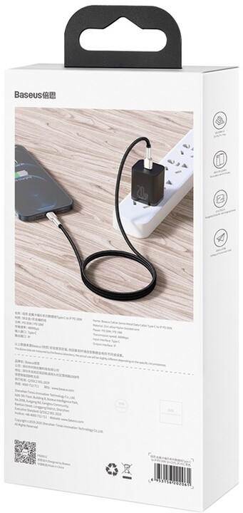 Kabllo BASEUS Cafule Series, USB-C - Lightning, M/M, 20W, 1m, e zezë