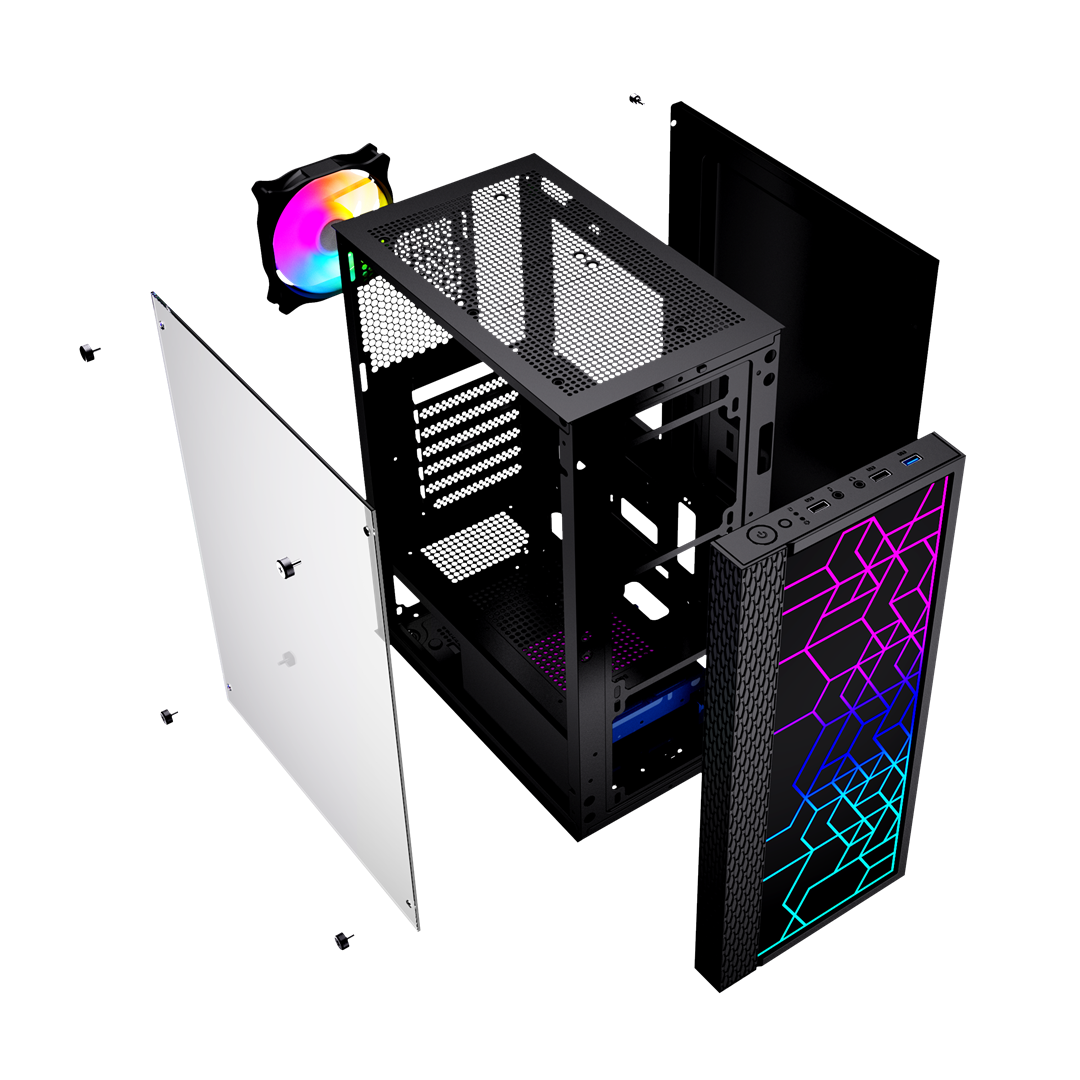 Kuti kompjuteri Gembird Fornax 2500, Mid Tower ATX, panel xhami, e zezë