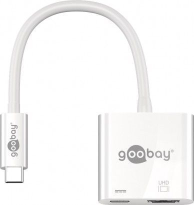 Adaptues USB C në HDMI Goobay 62110, port USB C shtesë, i bardhë