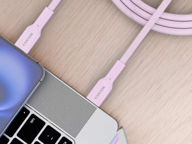 Kabllo USB Canyon OnWire 60CL, USB C në USB C, 1m, 60W, e rozë