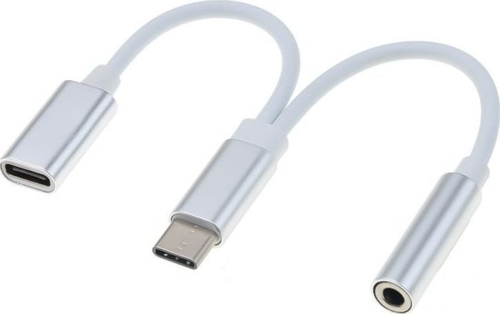 Adapter audio PremiumCord USB C në 3.5mm, port USB C për karikim, i bardhë