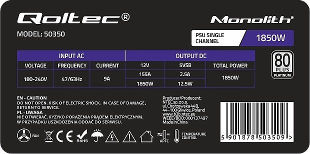 Burim energjie Qoltec Gaming Miner 50350 Inny, 1850W