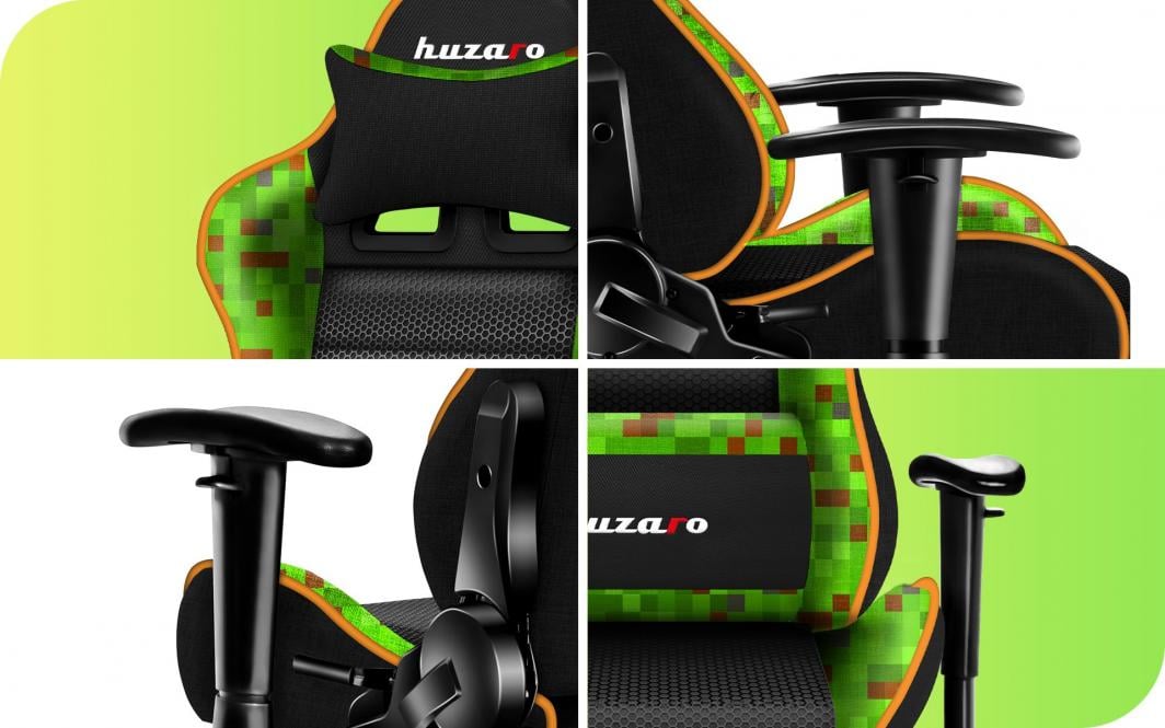 Karrige gaming HZ-Ranger 6.0 Pixel Mesh, për fëmijë, me jastëk lumbal, e zezë e gjelbër
