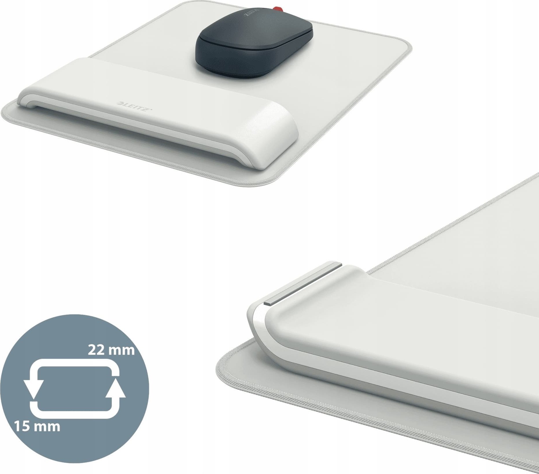 Mousepad ergonomik Leitz Ergo, me mbështetëse kyçi të rregullueshme, gri e çelur