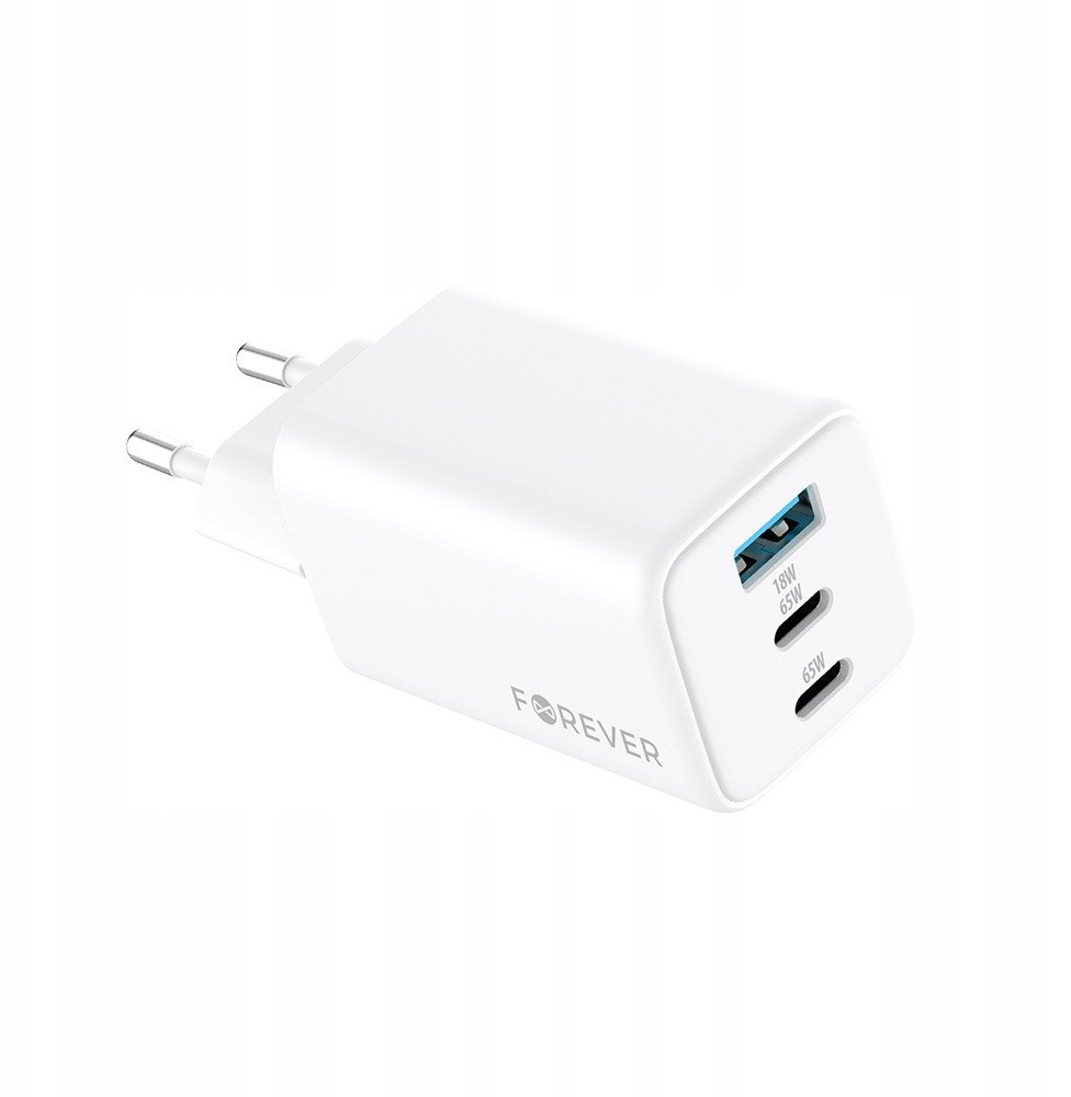 Karikues rrjeti Forever TC-08-65ACC GaN PD QC, 65W, 2x USB C 1x USB A, i bardhë
