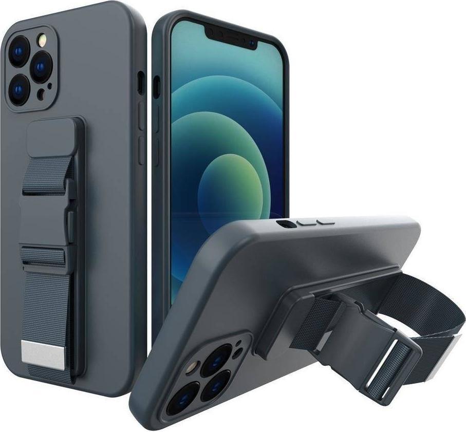 Këllëf silikoni me rrip Hurtel Rope Case për Samsung Galaxy S21 FE, rrip 140 cm, navy blue