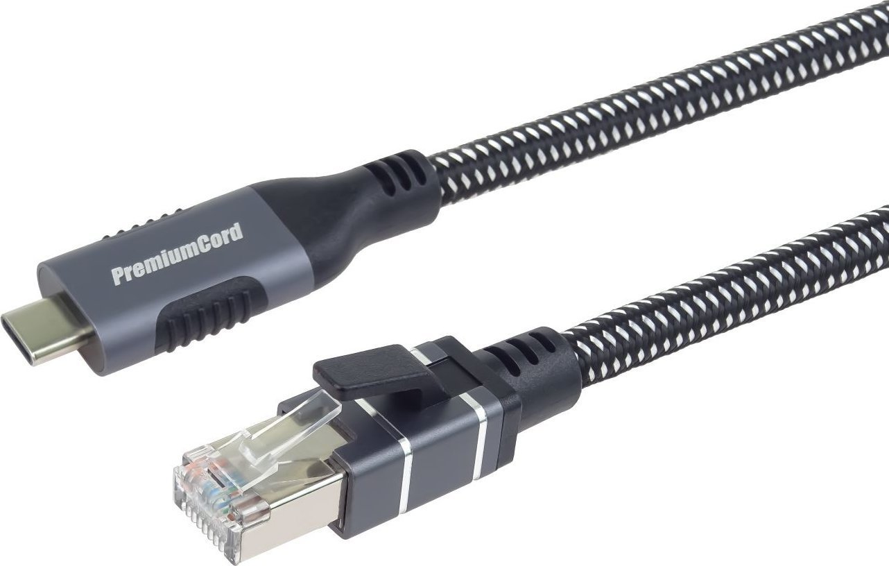 Kabllo rrjeti PremiumCord USB C në RJ45, Cat 6 FTP, 1 Gbps, gri