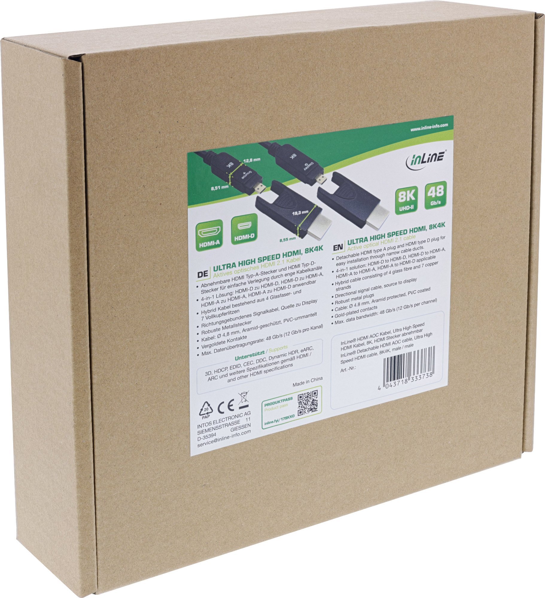 Kabllo HDMI InLine AOC, 40m, Ultra High Speed, 8K, e zezë