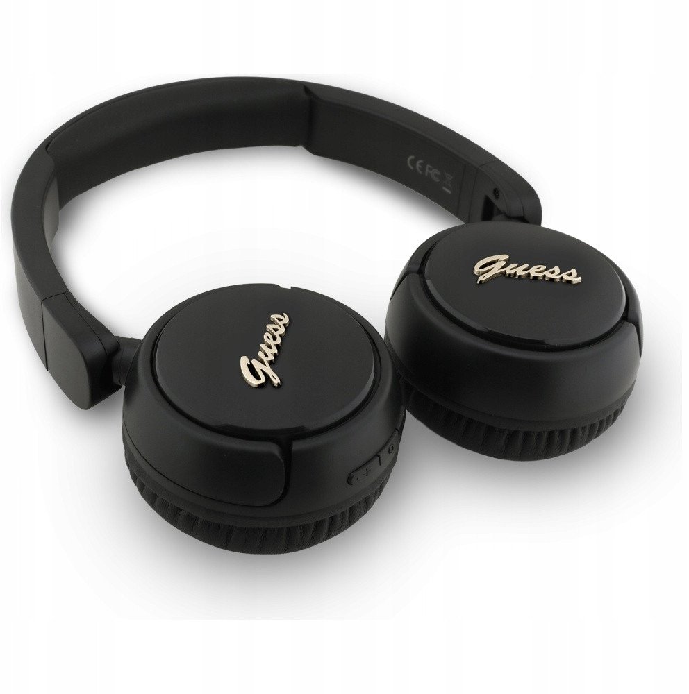 Kufje on ear Guess Metal Logo Script, Bluetooth 5.3, me mikrofon, të zeza