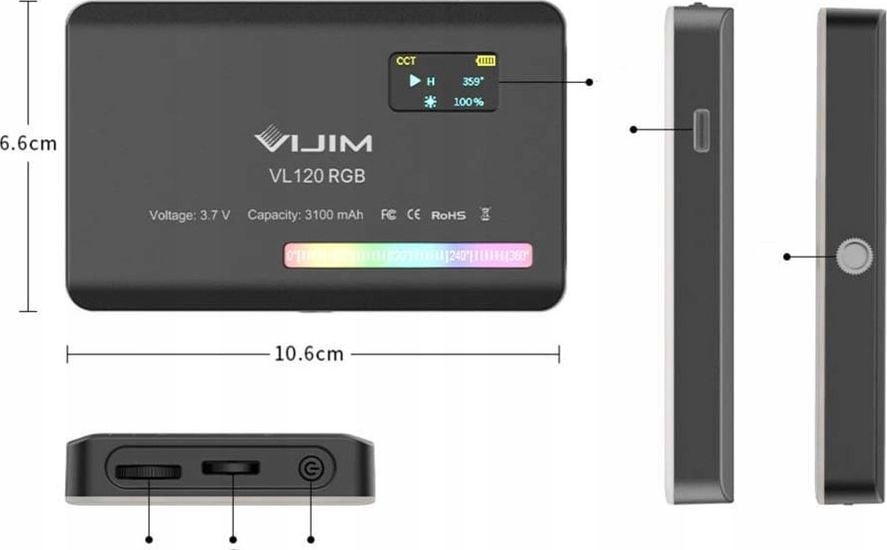 Panel drite LED Ulanzi VL120 RGB, 3100mAh, portabël, i bardhë