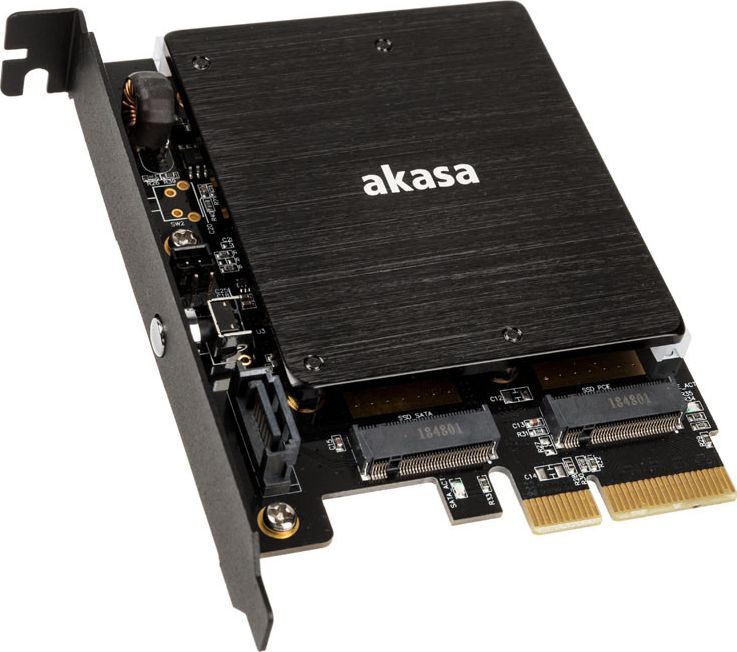 Adapter për SSD Akasa AK-PCCM2P-03, PCIe x4, 2x M.2 NVMe dhe SATA, me RGB