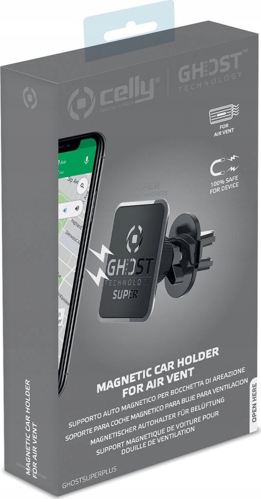 Mbajtës telefoni Celly GHOSTSUPERPLUS 360, për grilë ajri, rrotullim 360°, i zi