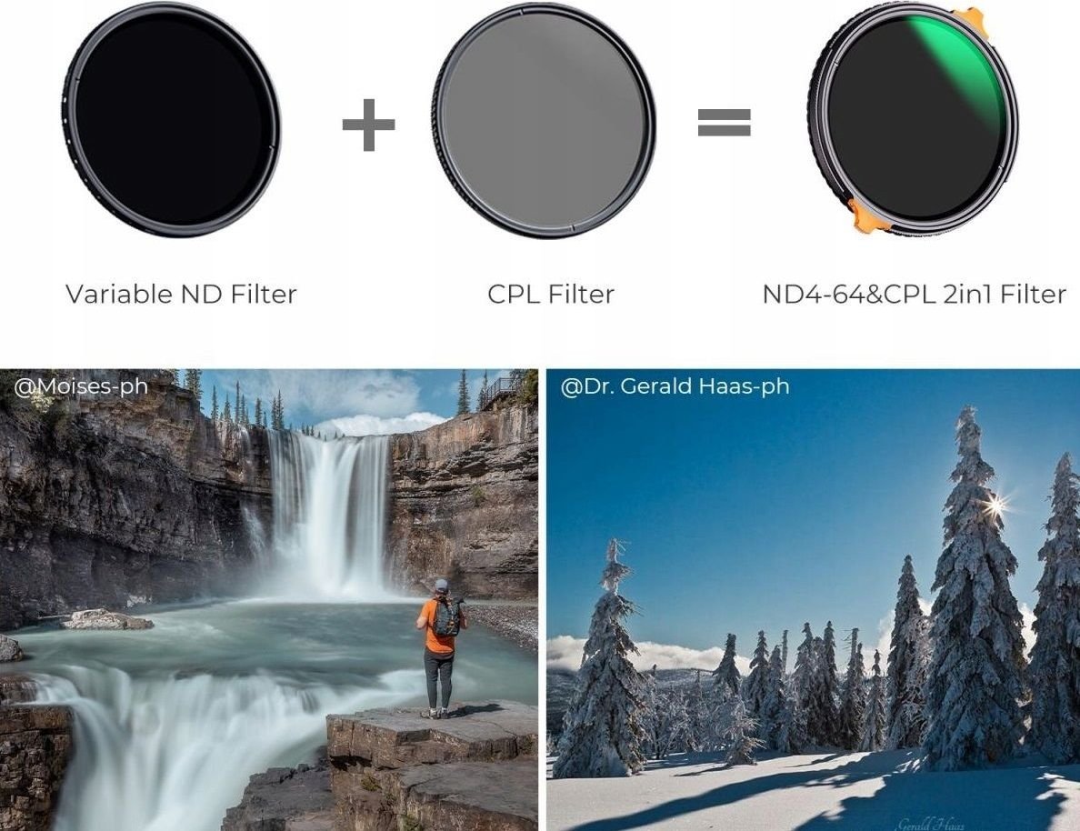 Хибриден филтер K&amp;F Concept 2n1, 58mm, CPL, ND4 ND64