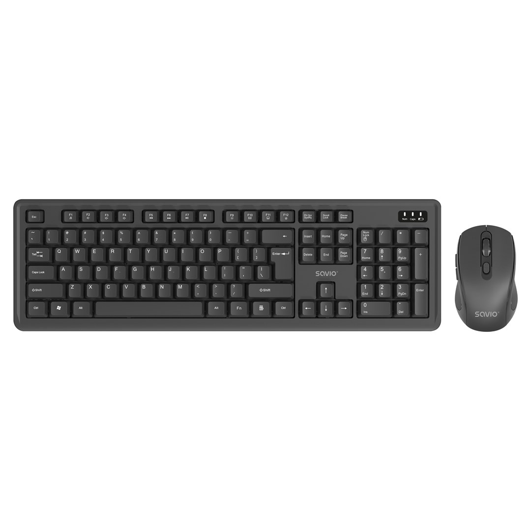 Set tastierë dhe maus SAVIO KB-03, wireless, layout US, i zi