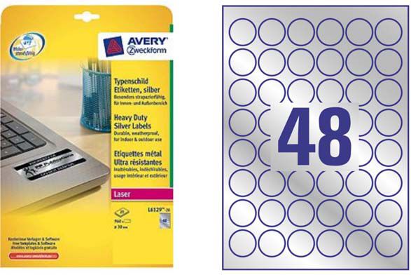 Etiketa vetëngjitëse Avery Zweckform L6129-20, diametër 30mm, 20 fletë, argjendtë