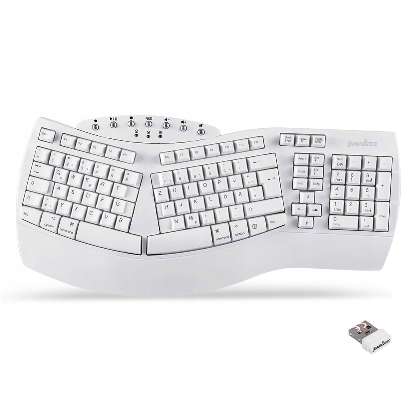 Tastierë mekanike Perixx PERIBOARD-612W, RF wireless dhe Bluetooth, full size, e bardhë