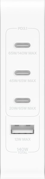 Karikues muri Belkin BoostCharge Pro, 140W, 4 porta 3x USB C 1x USB A, i bardhë