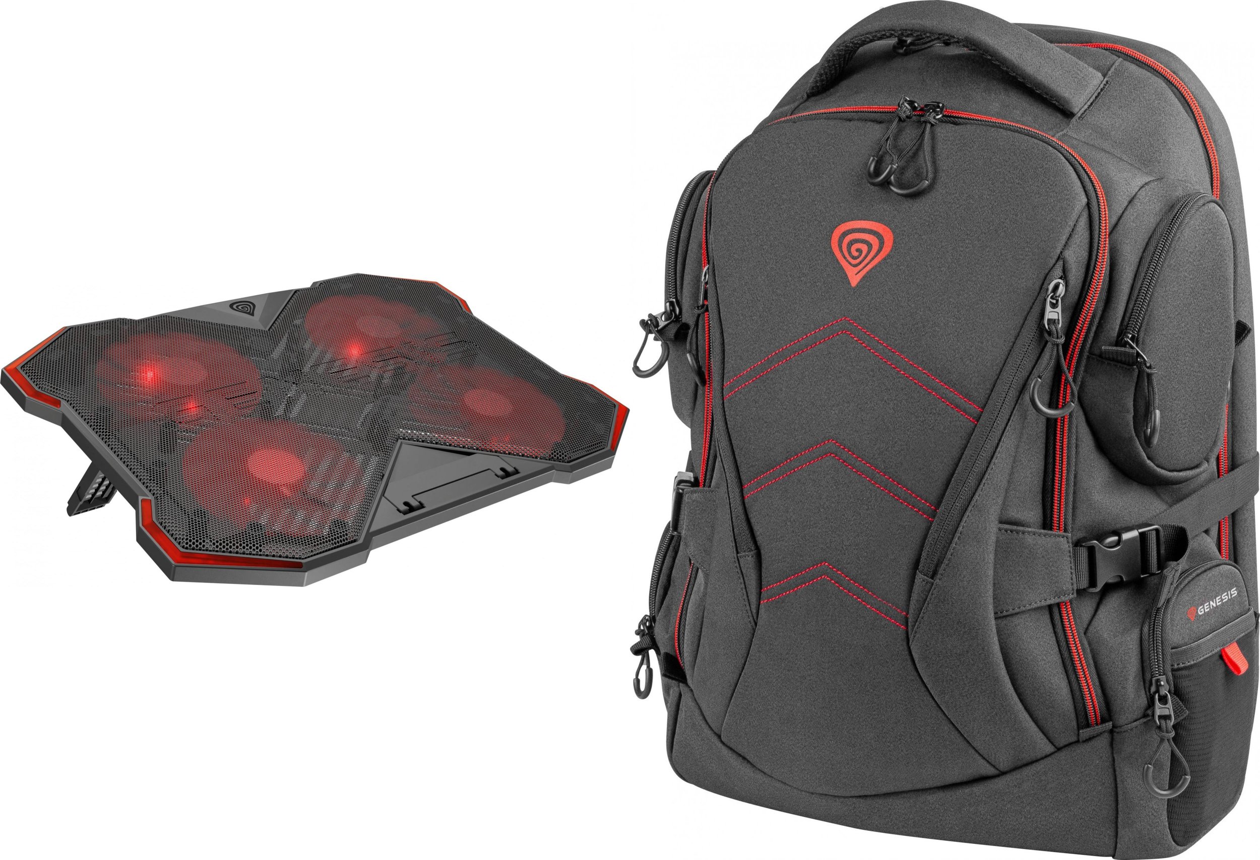 Set aksesorë gaming Genesis OXID 260 Pallad 550, bazë ftohëse laptopi, shpinore 17.3", e zezë e kuqe