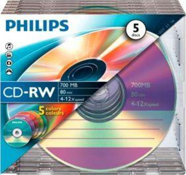 Disqe Philips CD RW 700MB, 12x, set 5 copë