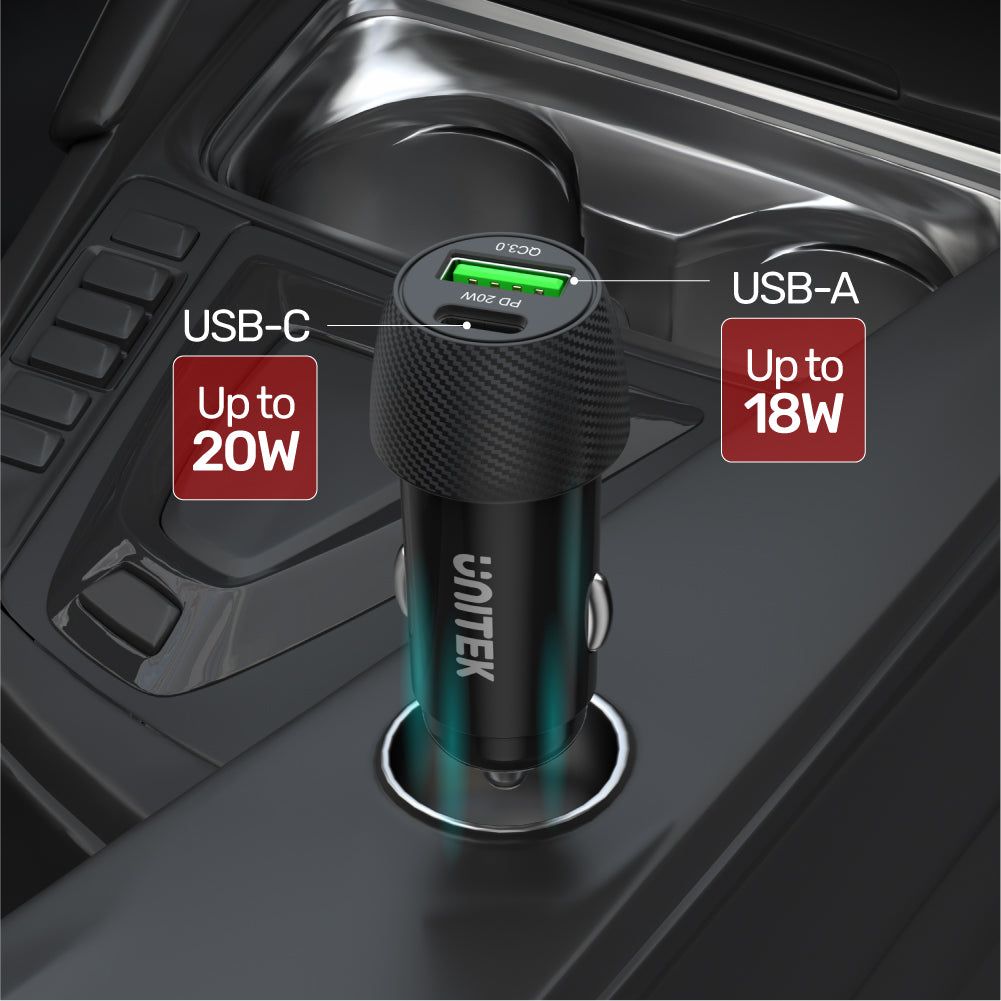 Karikues makine UNITEK Powertrain Duo, 2 porta USB, karikim i shpejtë, i zi
