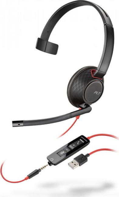 Kufje Plantronics Blackwire 5210, me kabllo, USB A dhe 3.5mm, të zeza