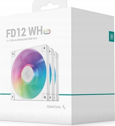 Ventilatorë PC DeepCool FD12, 120mm, ARGB PWM, set x3, të bardhë