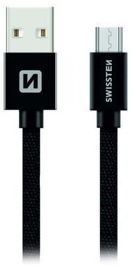 Кабел за податоци SWISSTENUSB-A - микро USB, плетенка, 2m, црн