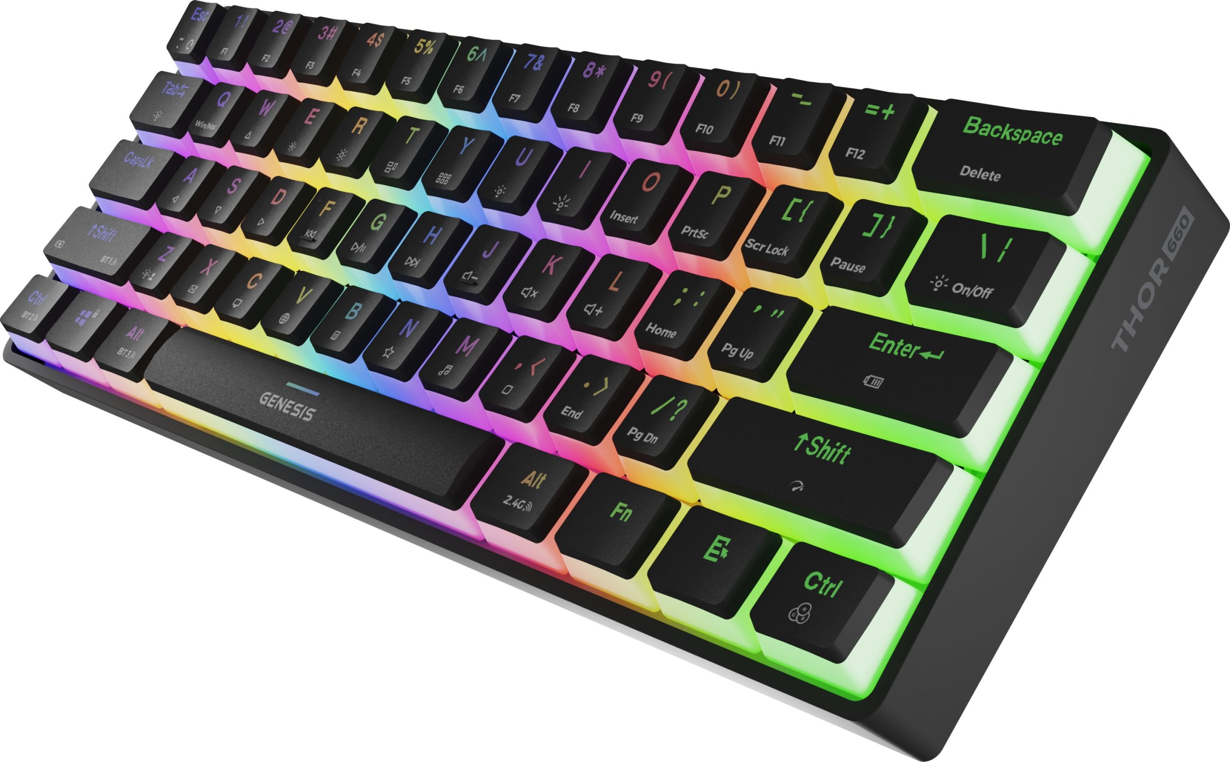 Tastierë gaming wireless Genesis Thor 660 G2, mekanike 60%, Bluetooth, RGB, e zezë