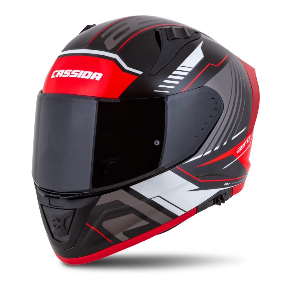 Мото кацига CASSIDA Aero Drome, интегрална спортска, големина L, црна металик црвена бела сива