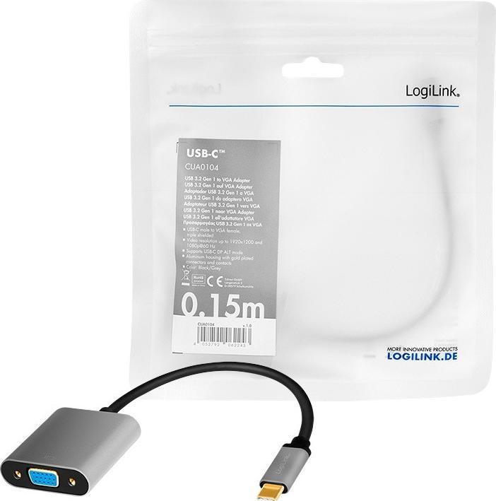 Adapter USB C në VGA, 1080p, trup alumini, kabllo 0.15m