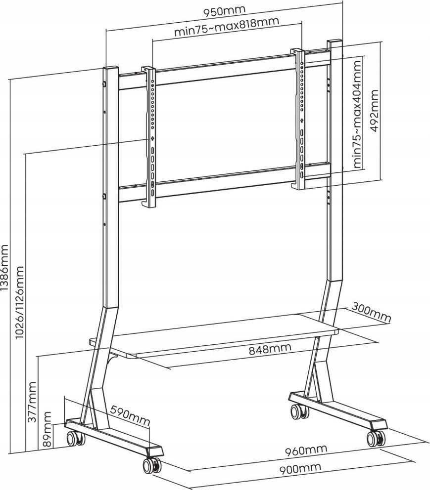 Stendë TV mobile Techly, 45"-90", 60kg, me raft AV