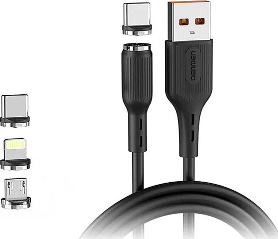Kabllo USB Denmen 29367, USB A në USB C microUSB Lightning, 1 m, e zezë