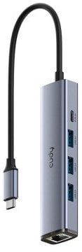 USB hub Cudy UH605, 5 në 1, kabllo 25 cm, gri