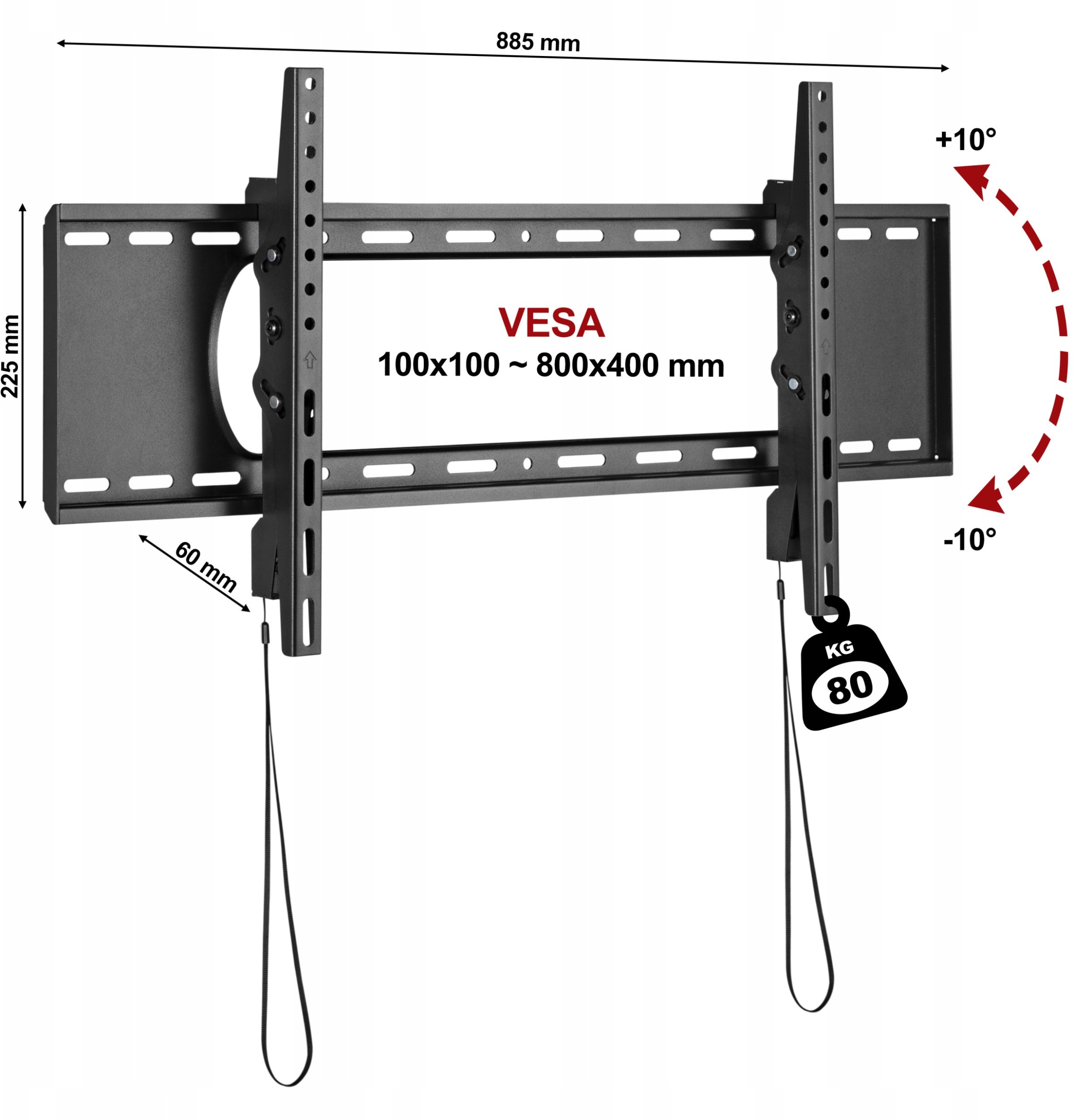Mbajtëse muri për TV Fiber Novelty C5T, 45"-90", e anueshme, e zezë