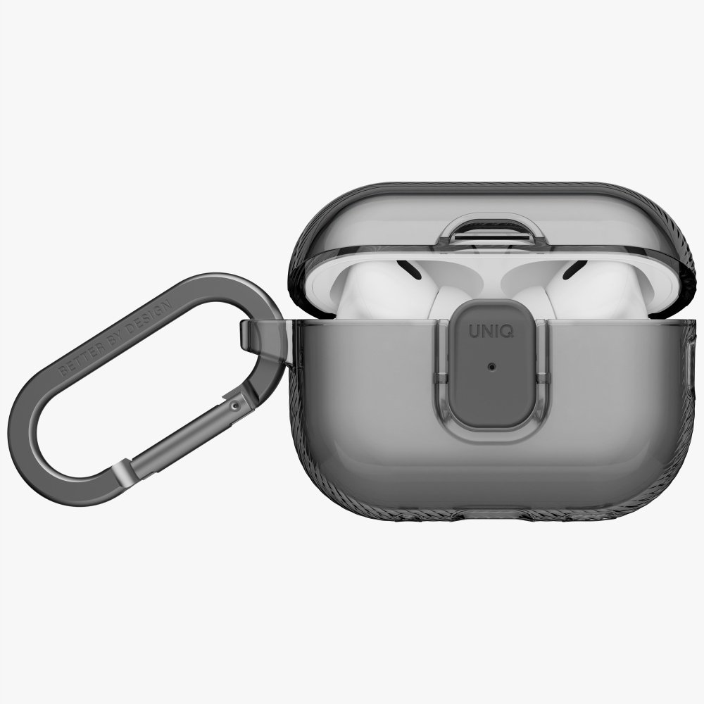 Kuti mbrojtëse UNIQ Glase Pro për AirPods Pro 3, TPU transparent, me kapëse, gri e tymosur