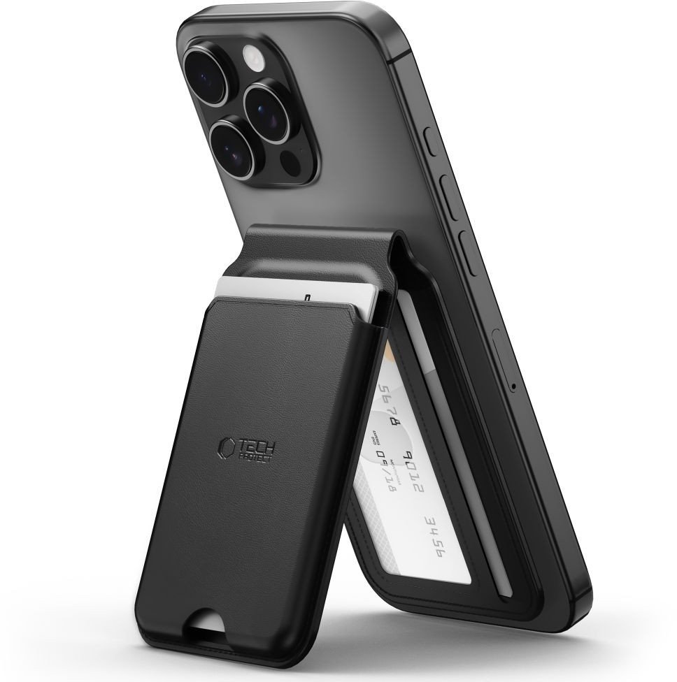 Mbajtëse kartelash magnetike Tech-Protect MagWallet Stand MagSafe, RFID, universale, e zezë