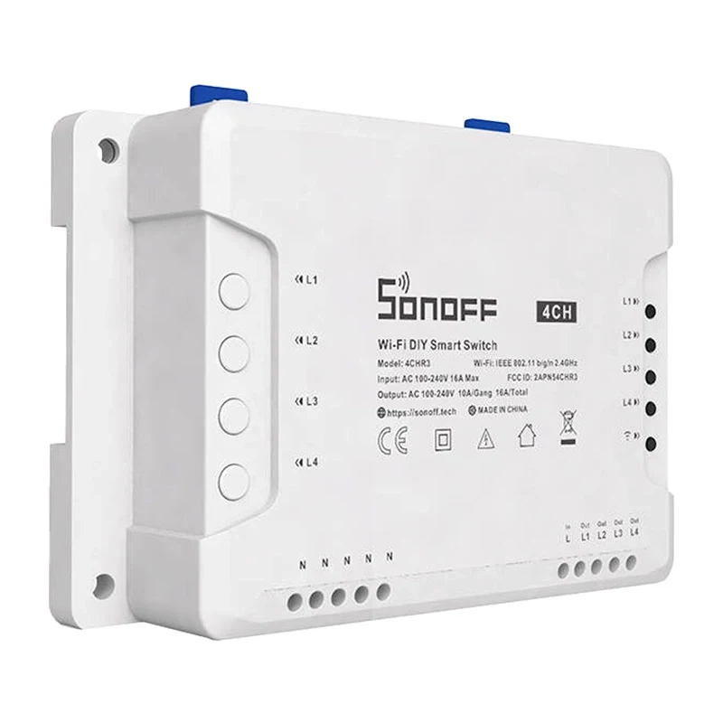 Rele smart Sonoff 4CH R3, 4 kanale, WiFi, e bardhë